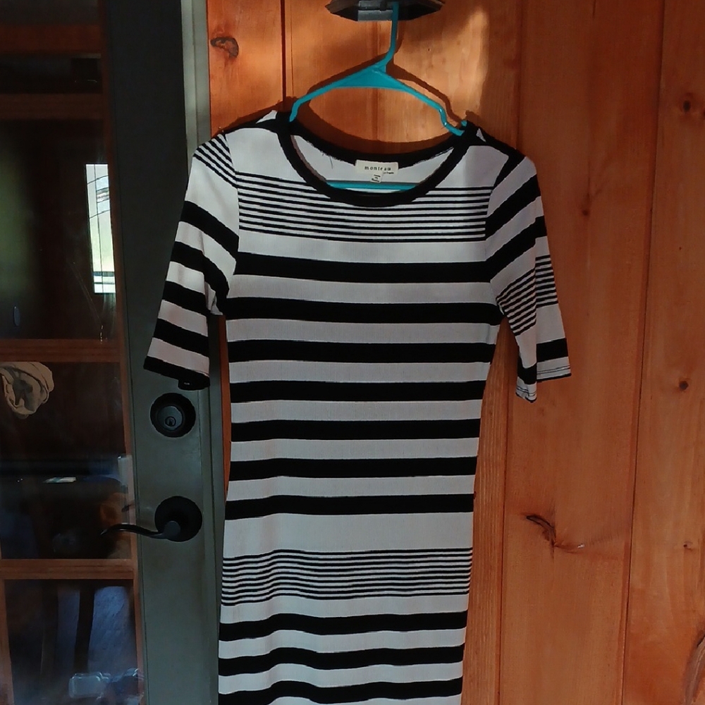 Monteau Black and White Striped Midi Dress